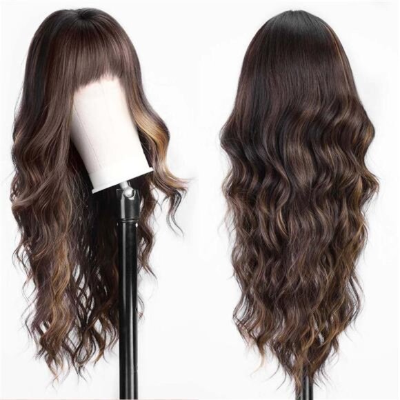 Blonde Brown Wig with Bangs for Women - Picture 3 of 6